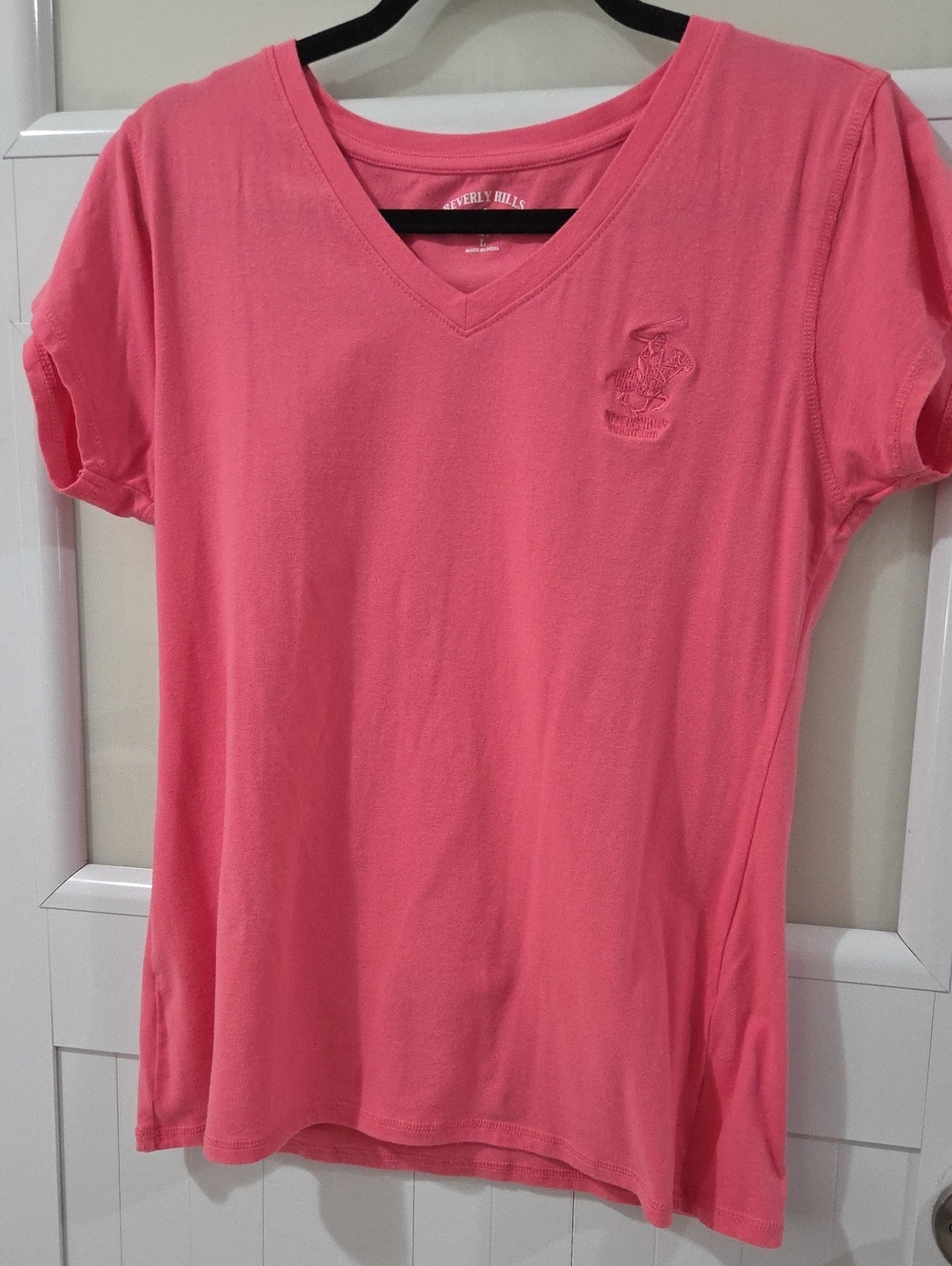 Beverly Hills Polo Club Coral Pink V-Neck Short Sleeve Tee Large